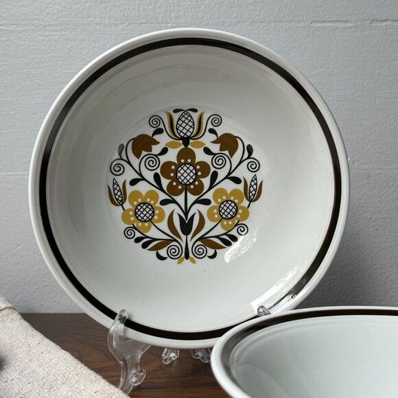 Folklore Ironstone ware by Myott England 2 Cereal Bowls 6,5" Brown Flowers - Picture 2 of 13